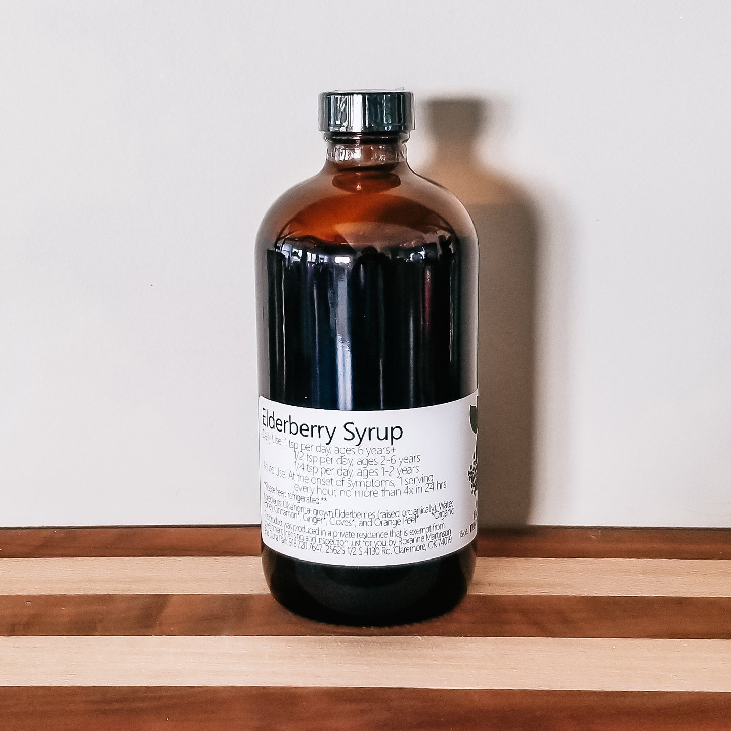 Organic Elderberry Syrup Infusion, 16 oz amber glass bottle
